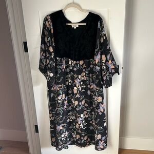 Johnny Was Jade Dress Floral Silk/Velvet Black -Size Large
